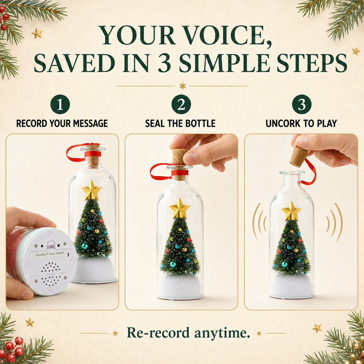 VoiceJar™ Christmas Tree Bottle with Recordable Message
