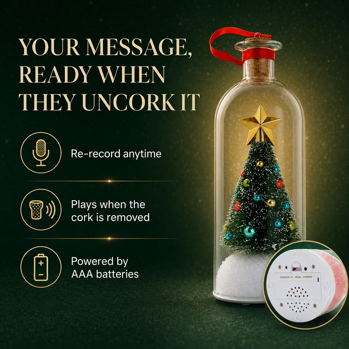 VoiceJar™ Christmas Tree Bottle with Recordable Message
